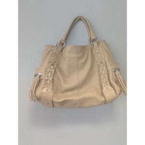 Kenneth Cole NY Pebbled Leather Satchel Tan Braided Tassel Y2K Bag